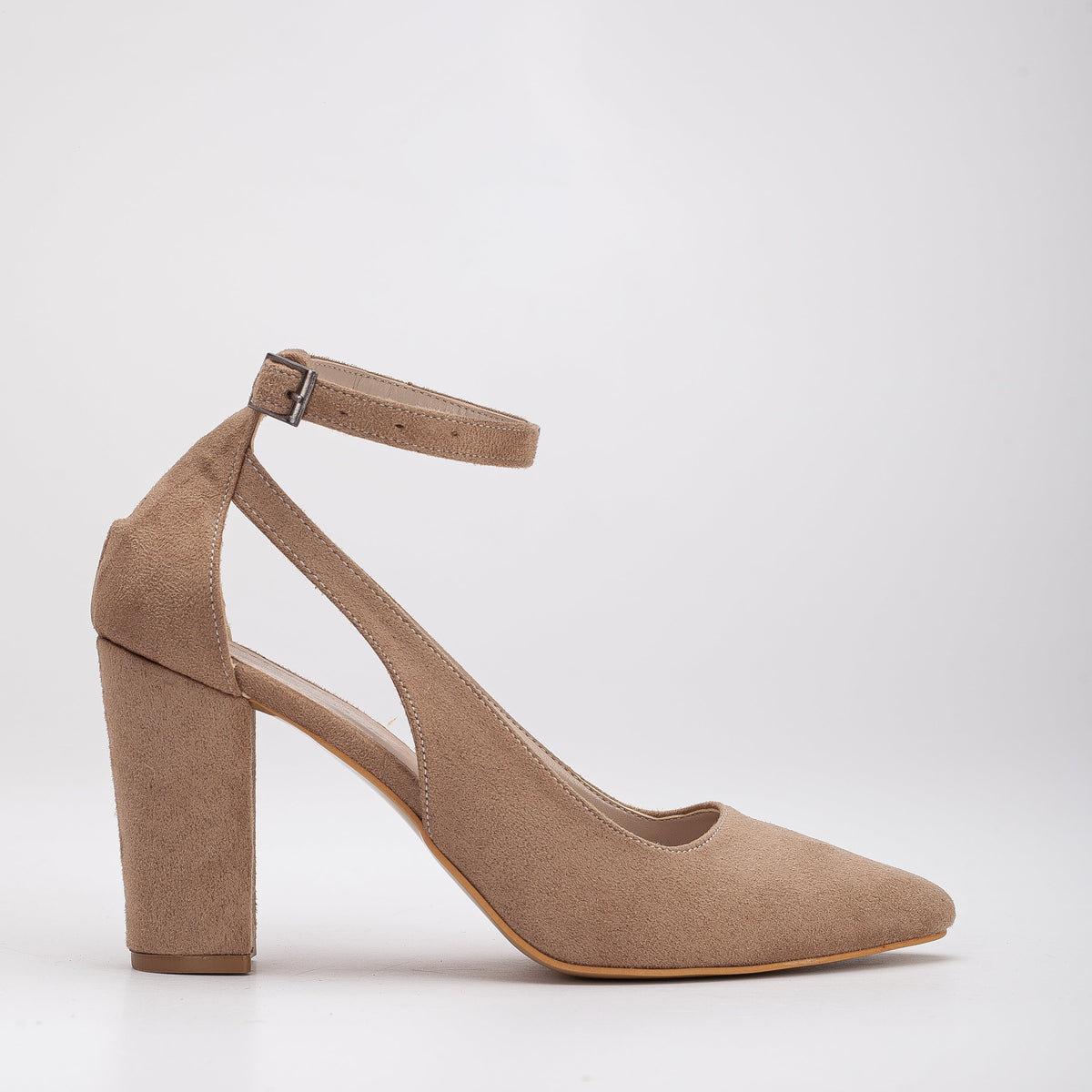 Colette - Beige Suede Bridal Shoes – front three-quarter view showing leather, suede, Vowalisse