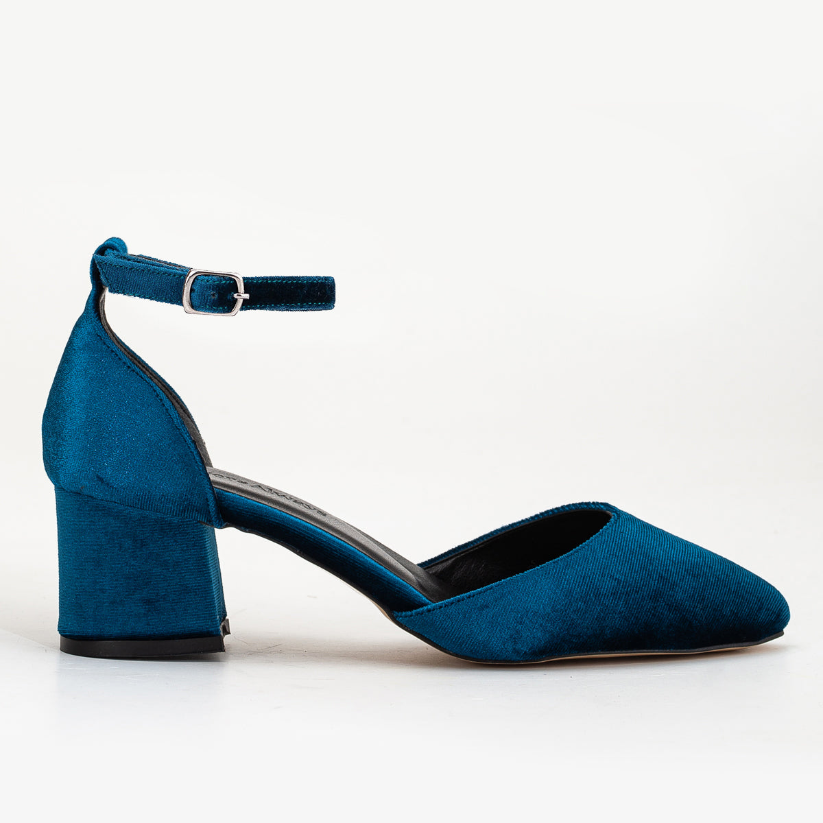 Miranda - Teal Blue Velvet Bridal Shoes with Pearls – product view 9 showing pearl, velvet, suede, Vowalisse