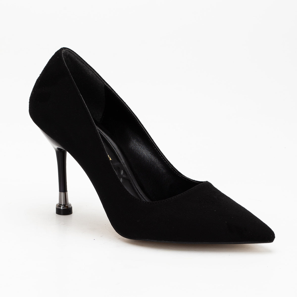 Raven - Black Suede Pointed Toe Stiletto Pump – side view showing leather, suede, black, Vowalisse