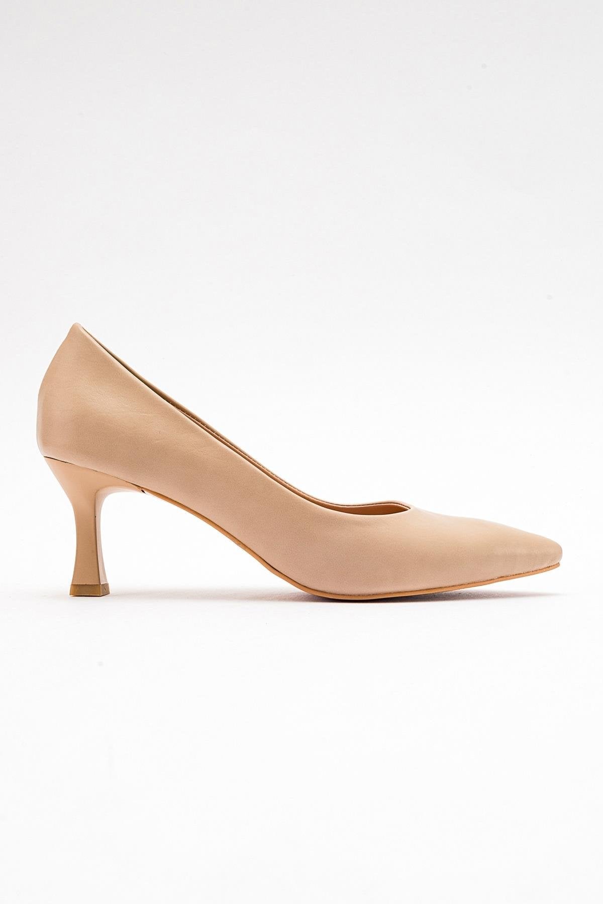 Pedra - Nude Heeled Shoe – top view showing leather, nude, Vowalisse
