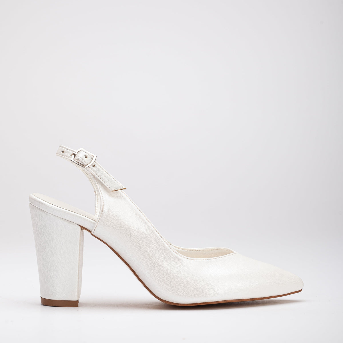 Emma - Ivory High Heel Slingback Shoes – front three-quarter view showing leather, ivory, Vowalisse