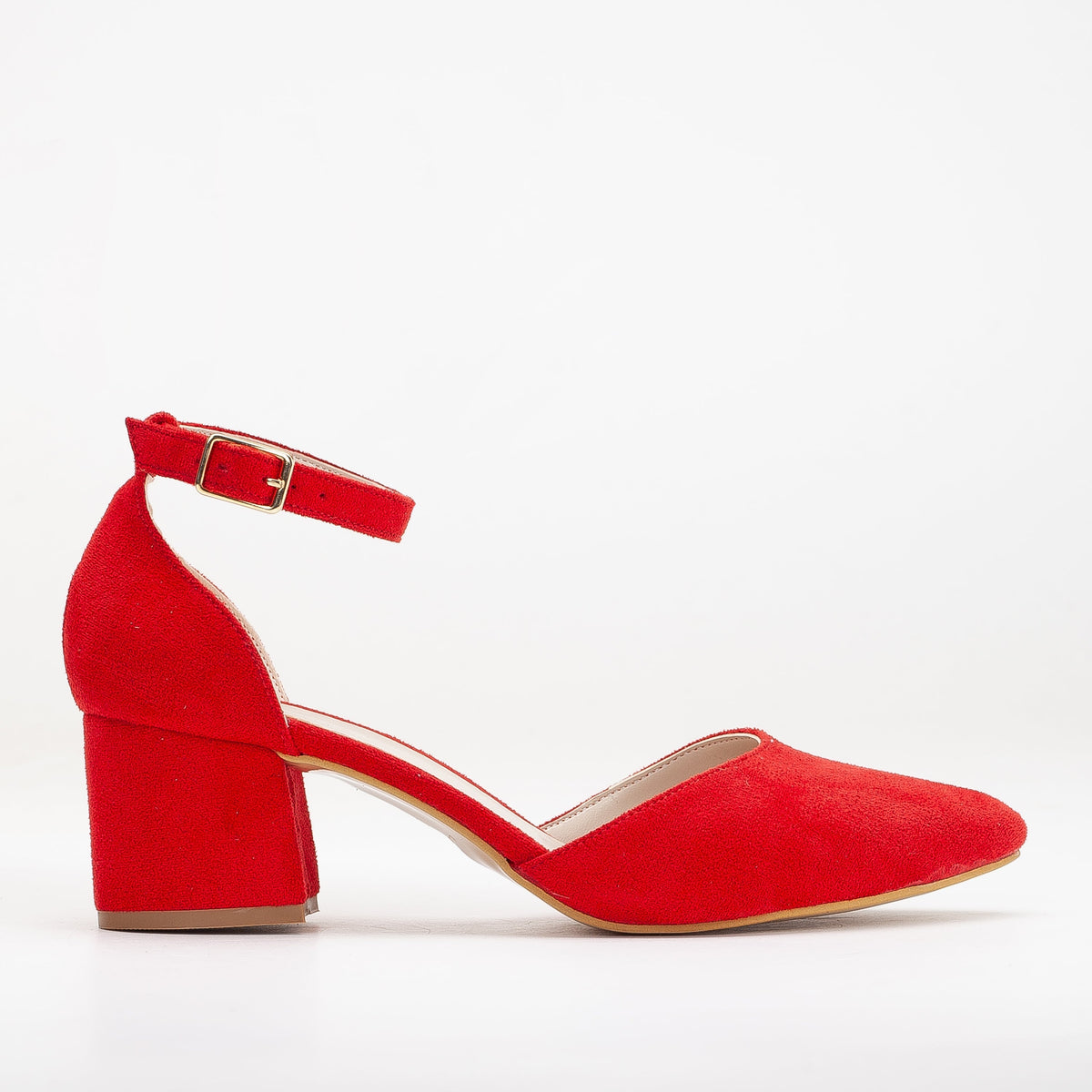 Marcelle - Red Suede Bridal Shoes – front three-quarter view showing leather, suede, red, Vowalisse