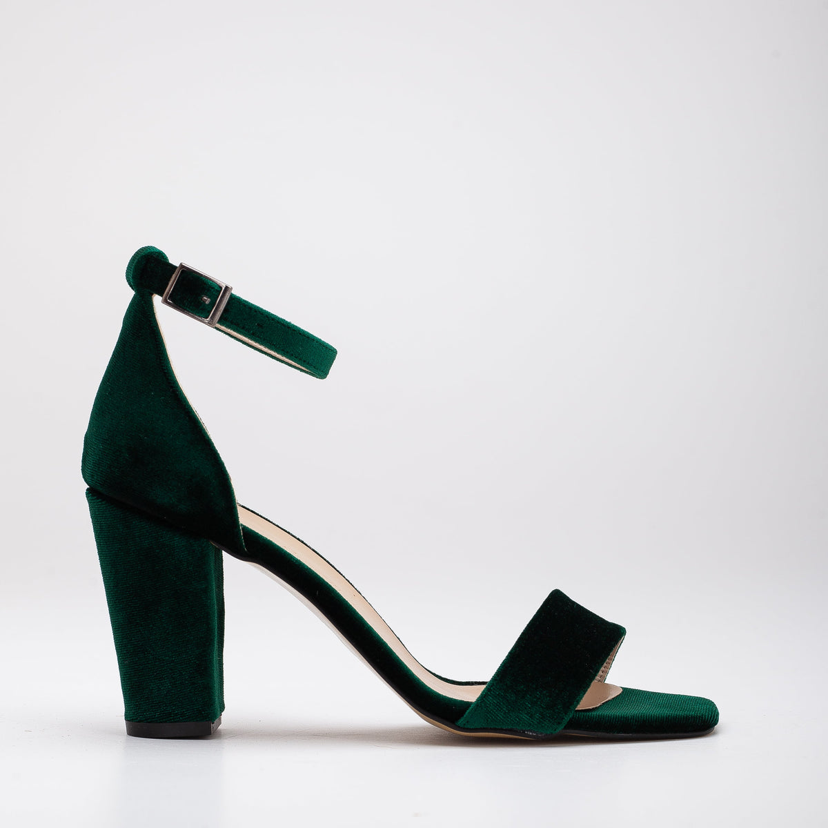 Melissa - Green Velvet Sandals with Pearls – top view showing pearl, satin, velvet, Vowalisse