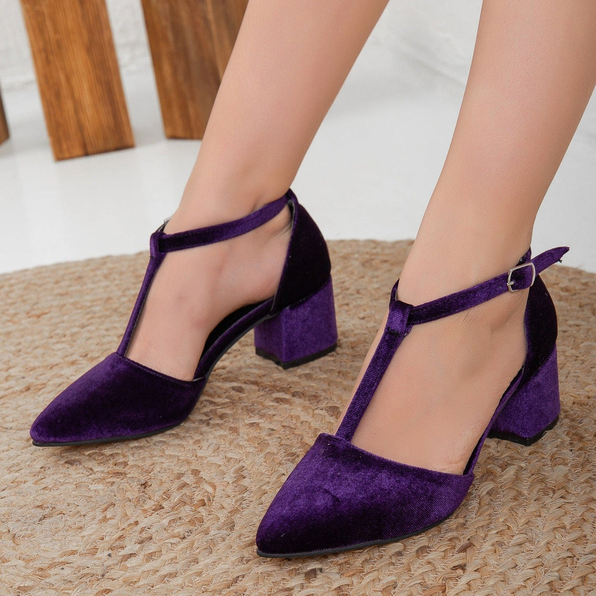 Anicette - Purple Velvet Heels – back view showing velvet, Vowalisse