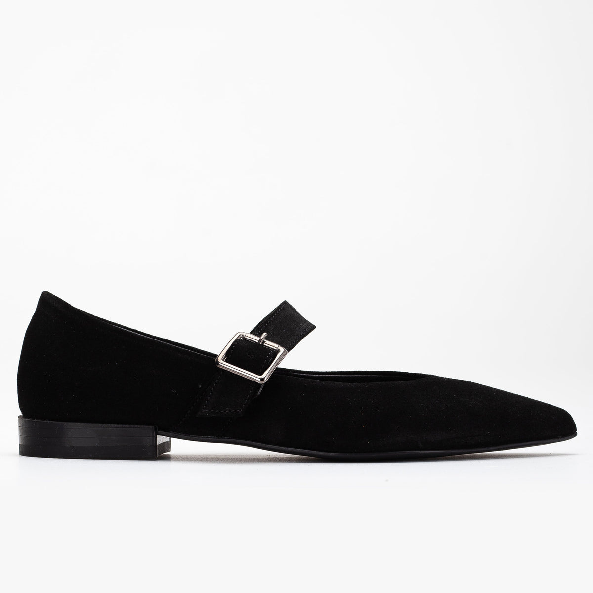 Willow - Black Suede Leather Mary Jane Flats – back view showing leather, suede, black, Vowalisse