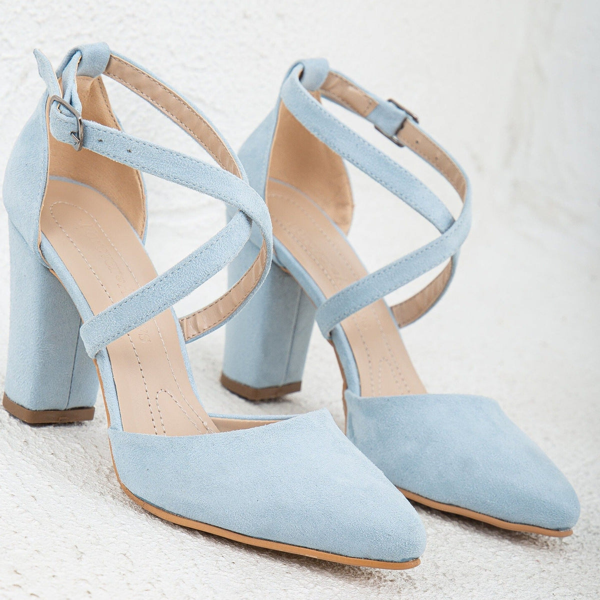 Sina - Baby Blue Suede Bridal Shoes – side view showing suede, blue, Vowalisse