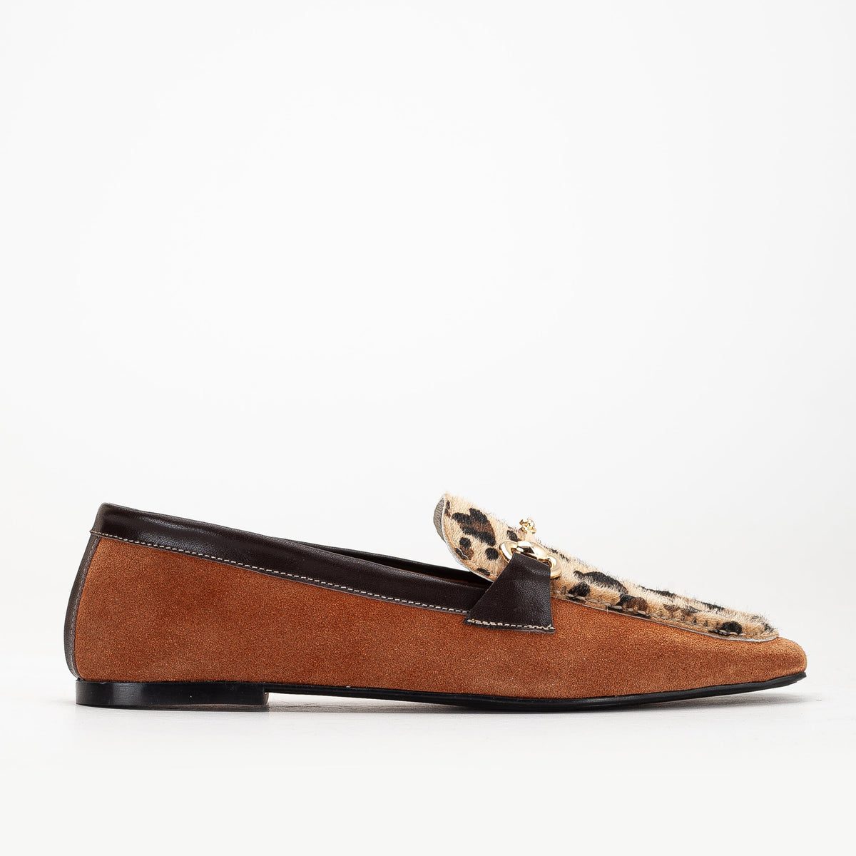 Mabel - Cognac Brown Suede Leather Loafers – detail view showing leather, suede, red, Vowalisse