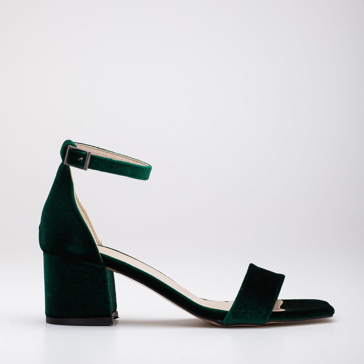 Athena - Green Velvet Sandals with Ribbon – top view showing satin, velvet, red, Vowalisse