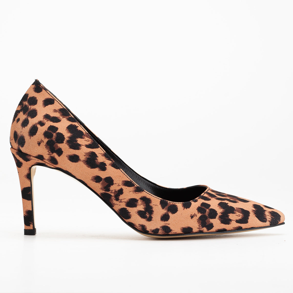 Perla - Leopard Pointed Toe Stiletto Pump – front three-quarter view showing leather, red, Vowalisse