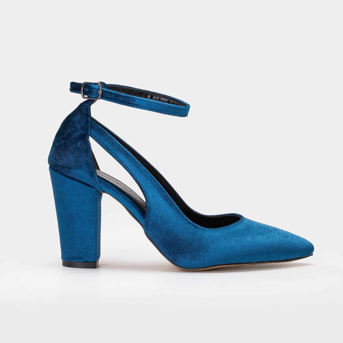 Colette - Teal Blue Velvet Heels – front three-quarter view showing velvet, blue, Vowalisse