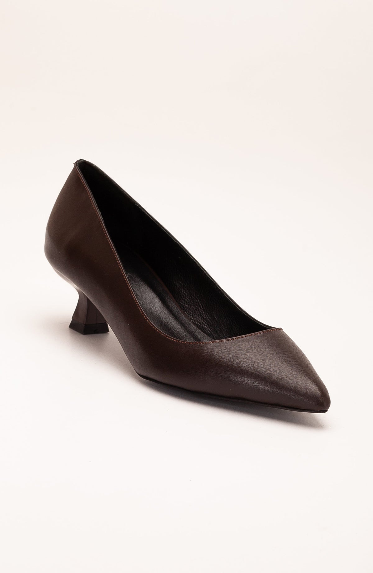 Helly - Brown Leather Stiletto Pumps – front three-quarter view showing leather, red, Vowalisse