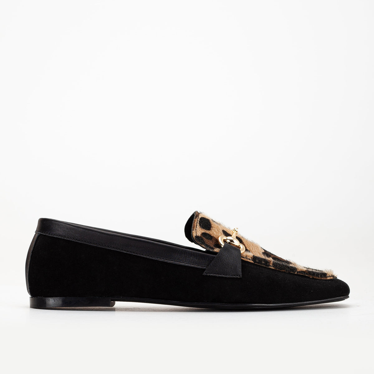 Mabel - Black Suede Leather Loafers – detail view showing leather, suede, black, Vowalisse