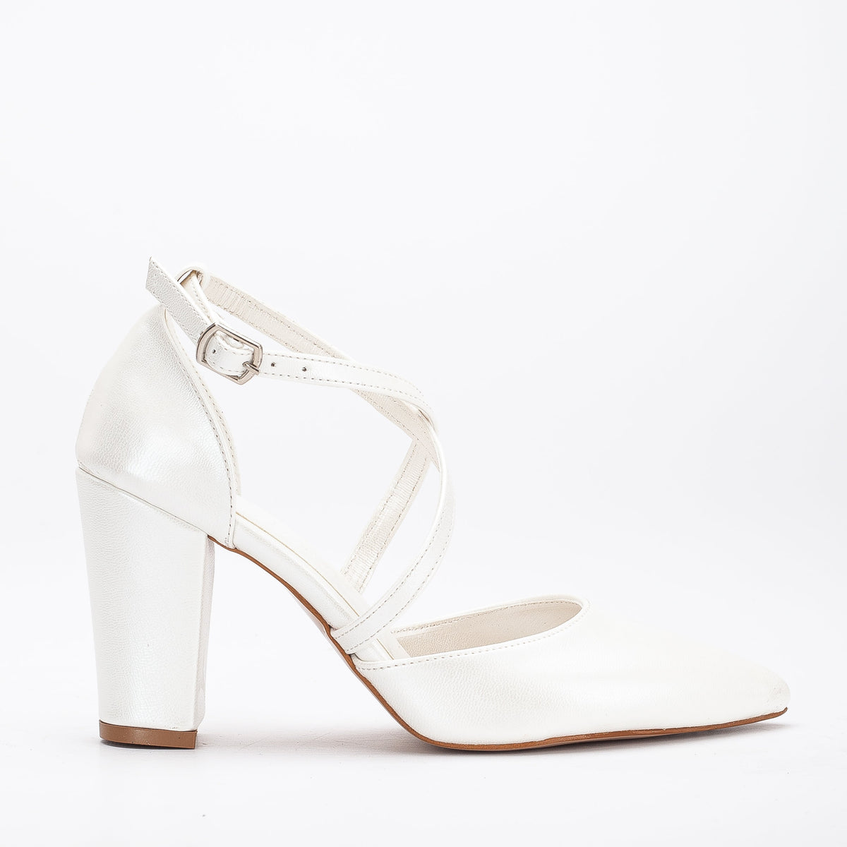 Sina - Ivory Wedding Shoes – front three-quarter view showing leather, ivory, Vowalisse