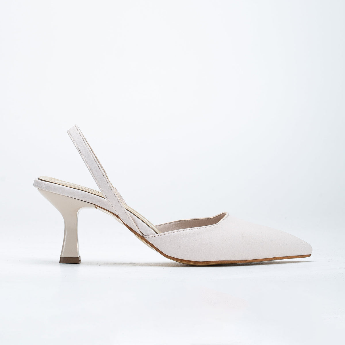 Rae - Beige Slingback Kitten Heels – front three-quarter view showing elegant detailing, Vowalisse