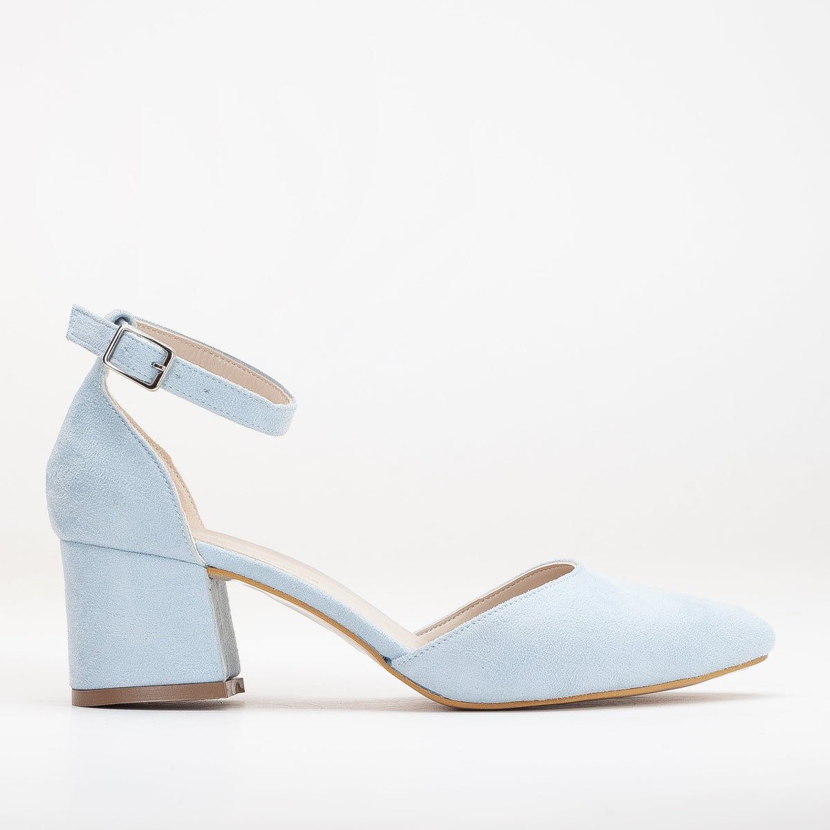 Marcelle - Baby Blue Suede Bridal Shoes – front three-quarter view showing leather, suede, blue, Vowalisse