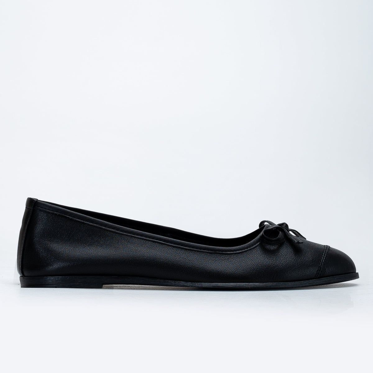 Brooklyn - Black Ballerina Flats – side view showing bow, leather, suede, Vowalisse