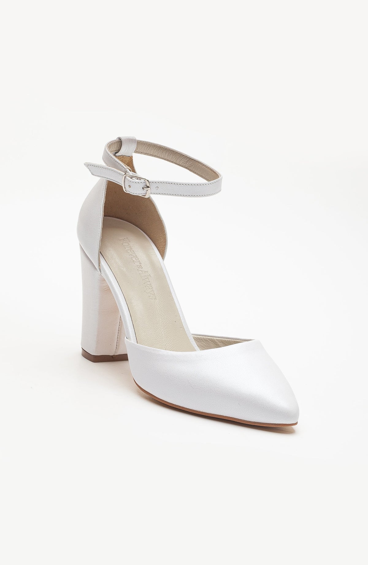 Gilda - Ivory Leather Bridal Heels with Pearls – back view showing pearl, bow, leather, Vowalisse