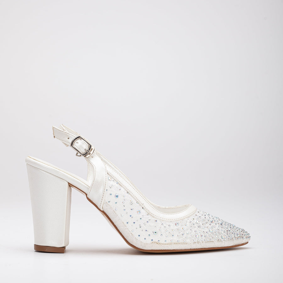Monique - Ivory Lace Slingback Shoes