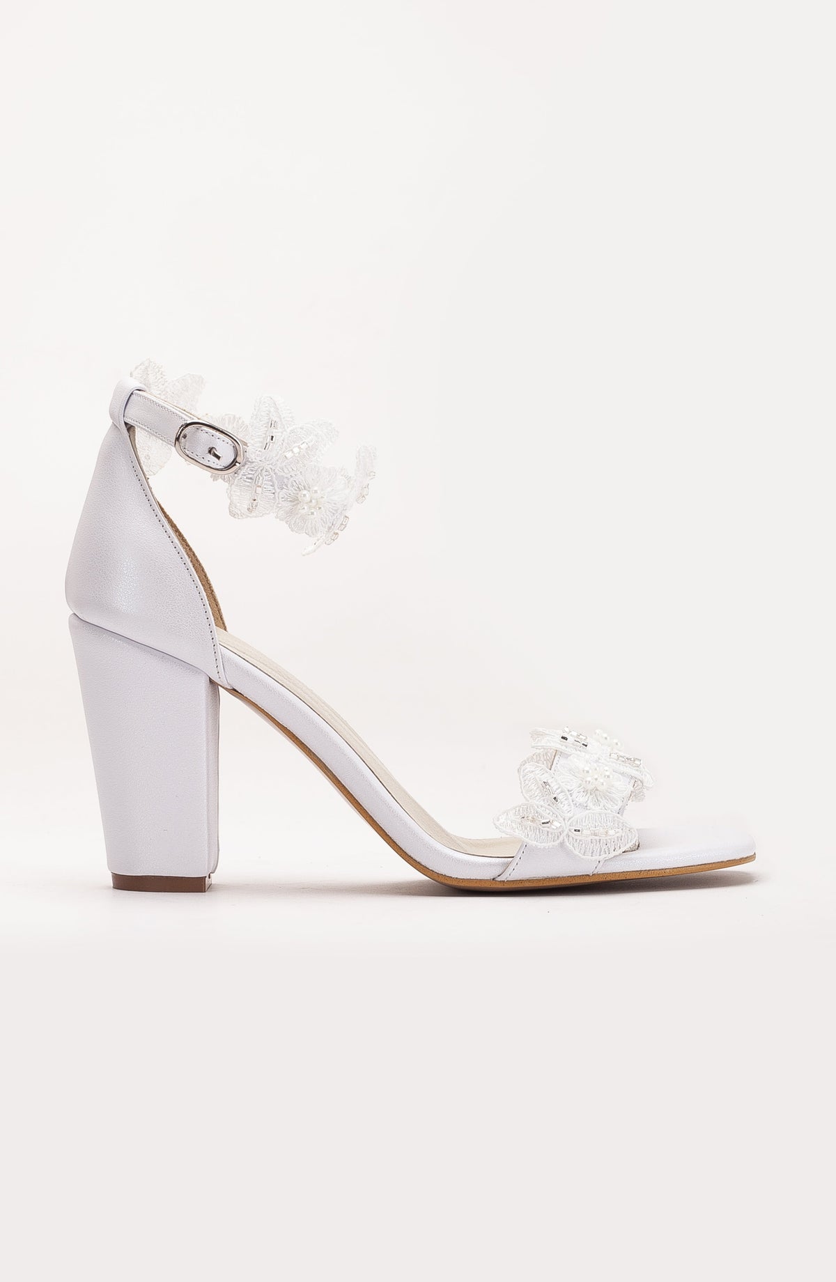 Vivian - Ivory Lace Leather Bridal Sandals – back view showing lace, leather, ivory, Vowalisse