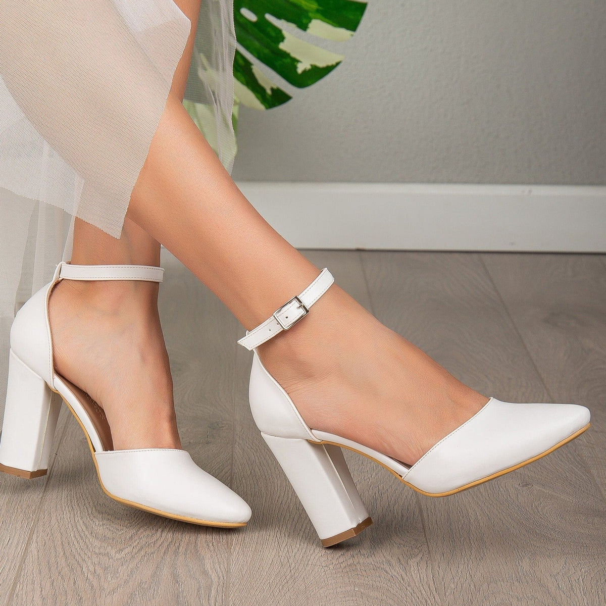 Gisele - White Bridal Shoes with Ribbon – pair view showing leather, white, Vowalisse