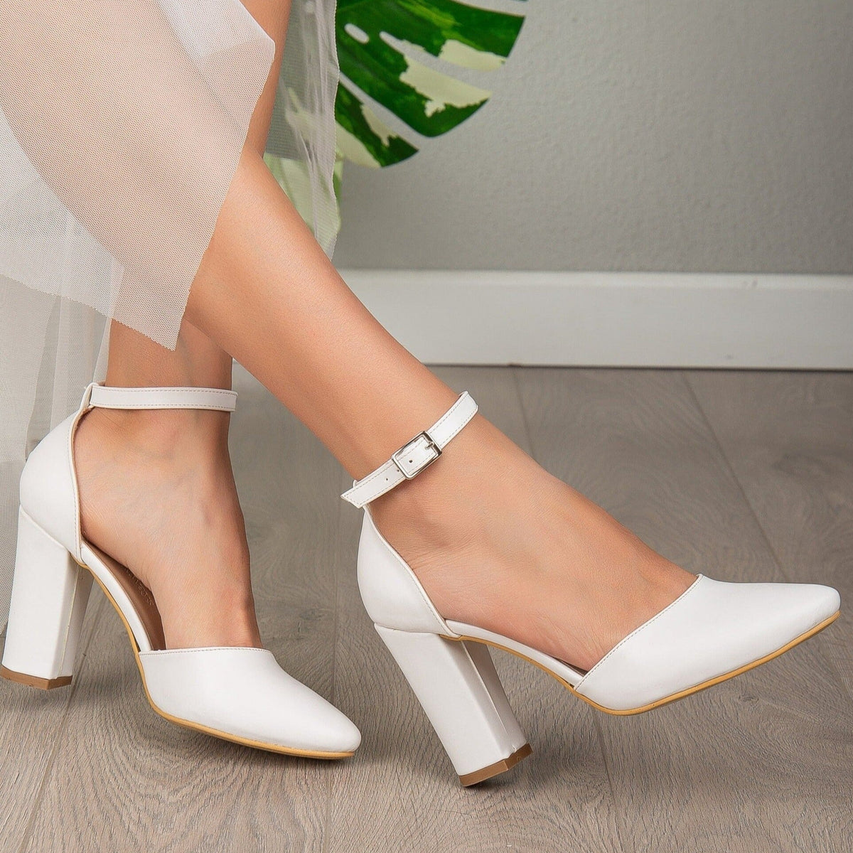 Gisele - White Wedding High Heels – side view showing leather, white, Vowalisse