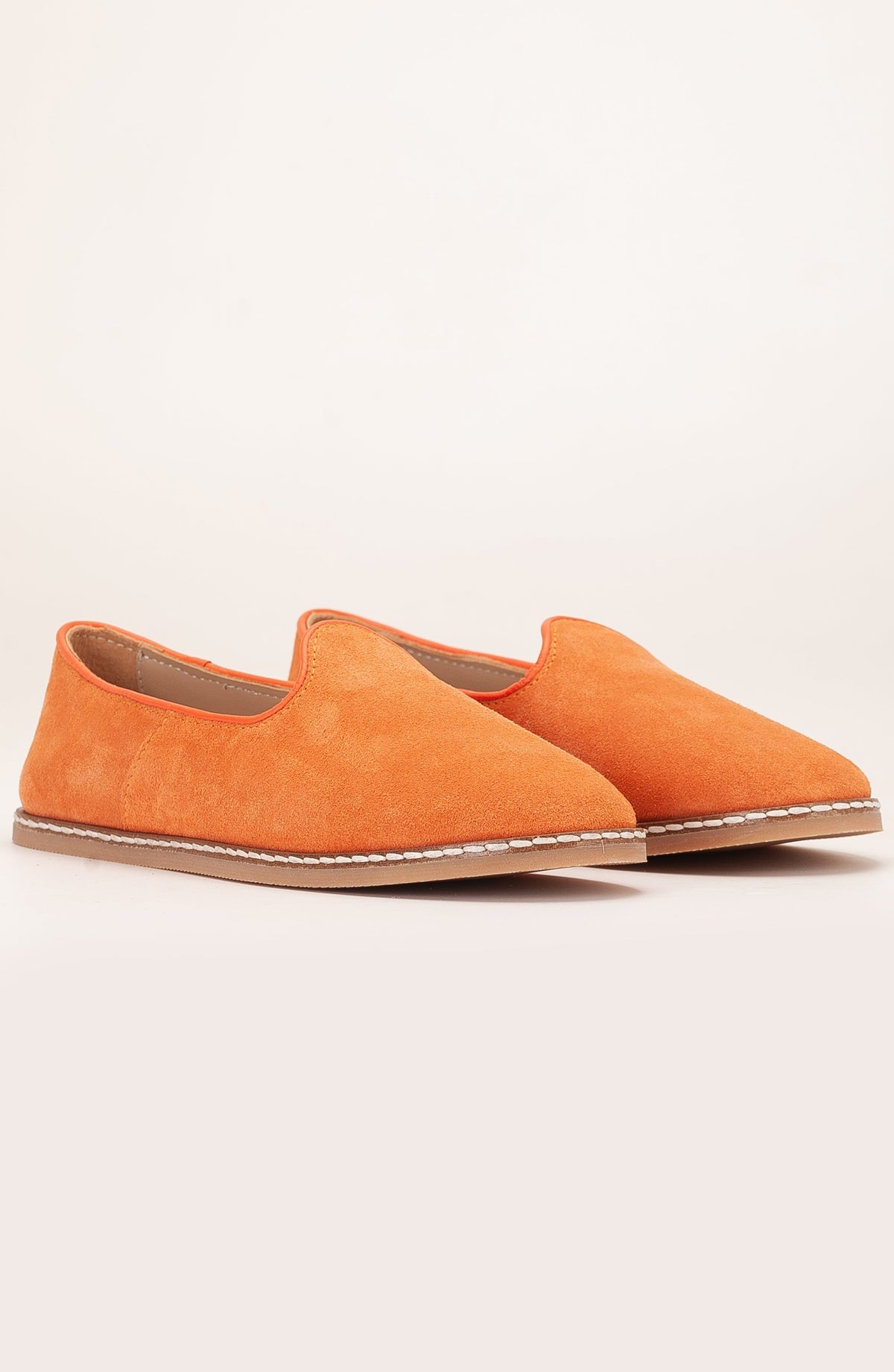 Istanbul - Orange Suede Leather Slip On – detail view showing leather, suede, red, Vowalisse
