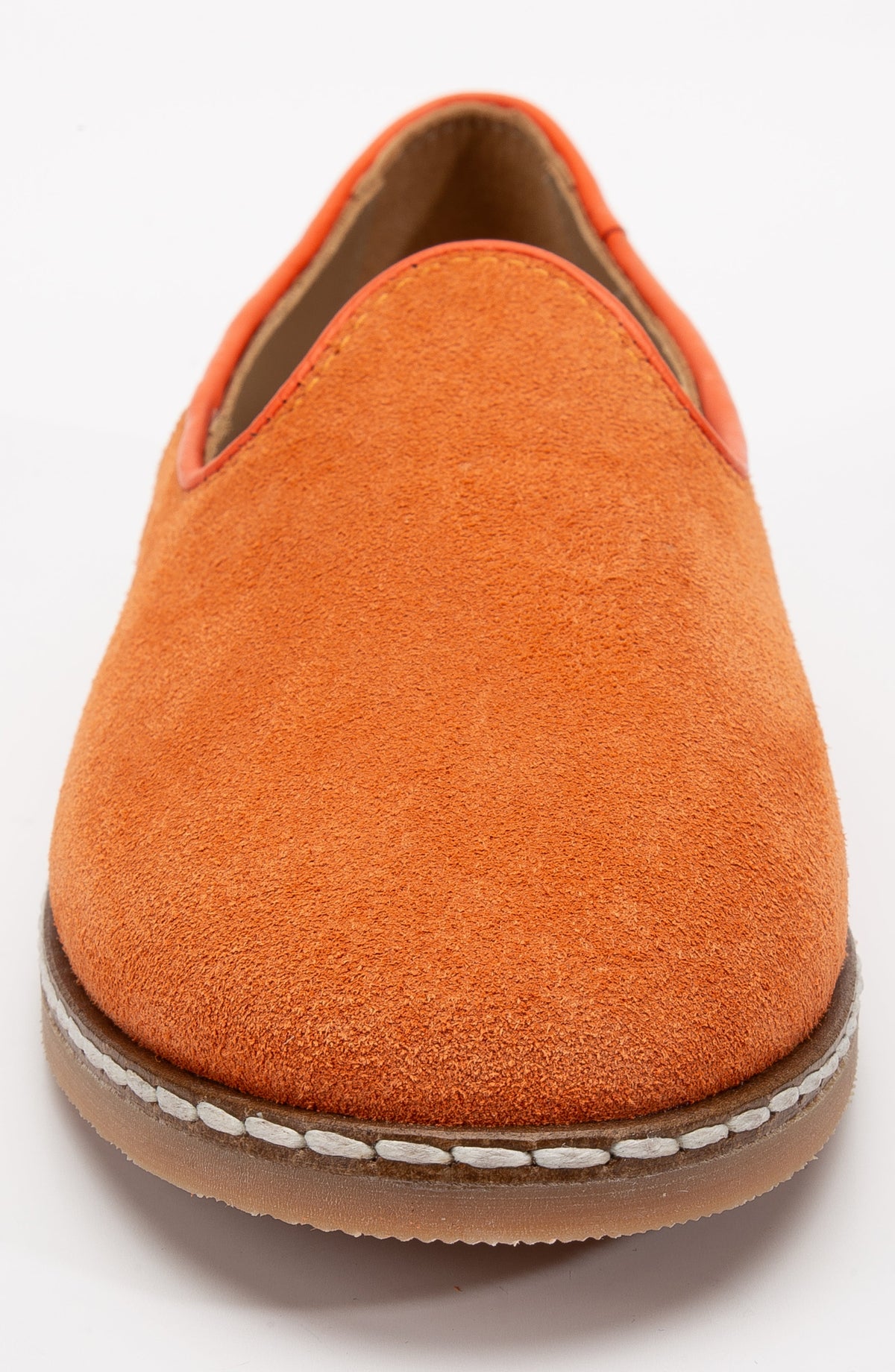 Istanbul - Orange Suede Leather Slip On – top view showing leather, suede, red, Vowalisse