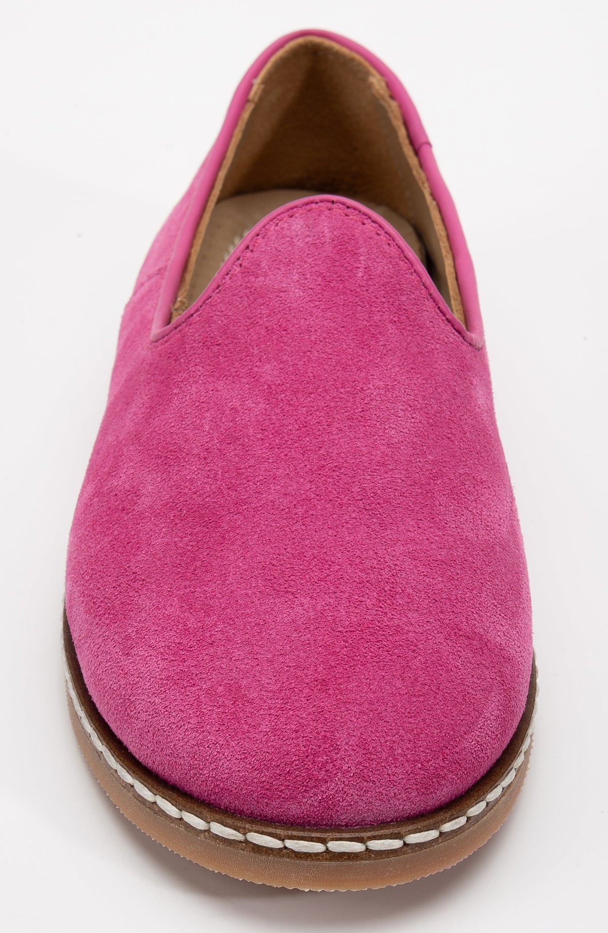 Istanbul - Fuchsia Pink Suede Leather Slip On – top view showing leather, suede, pink, Vowalisse