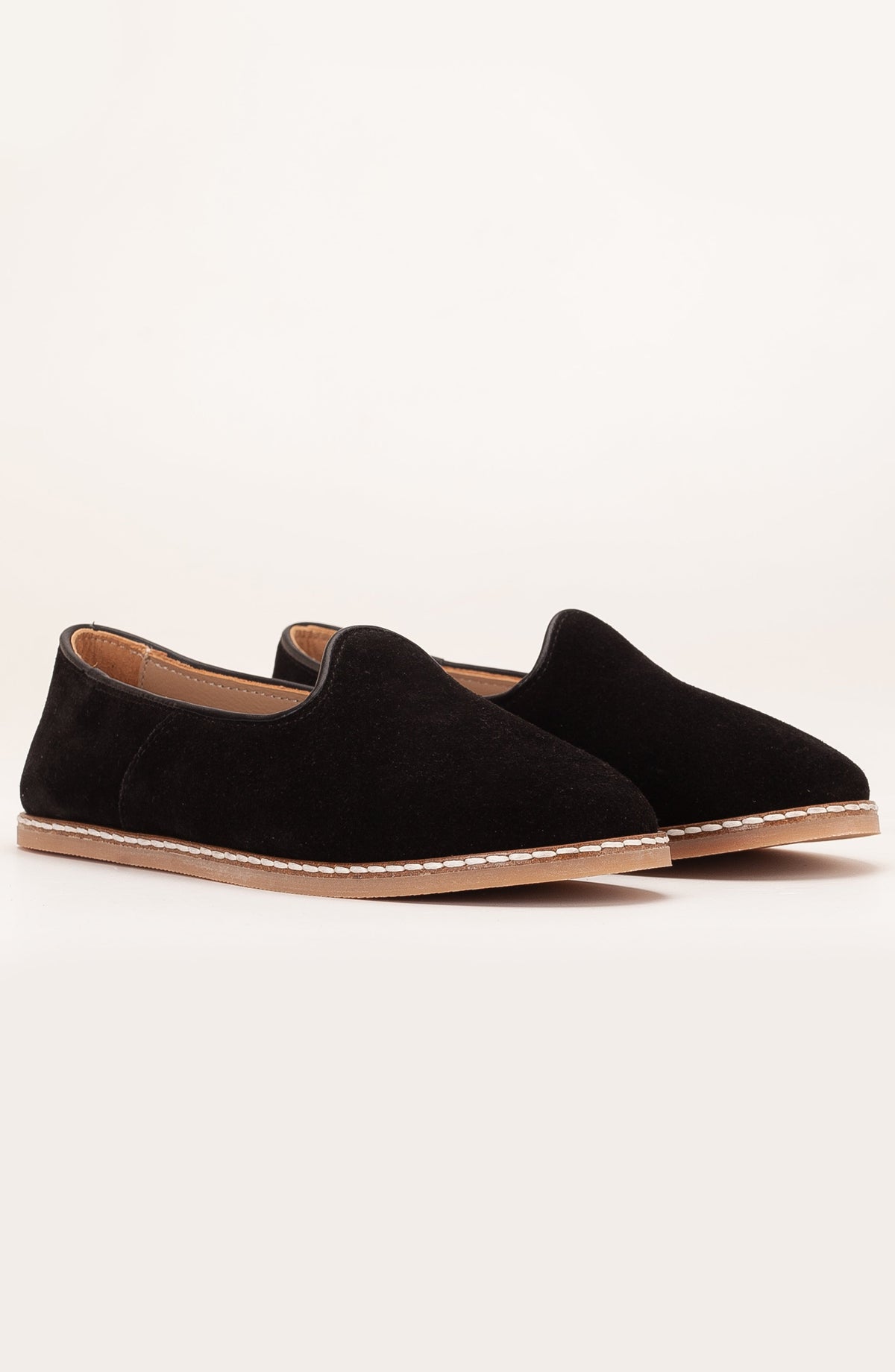 Istanbul - Black Suede Leather Slip On – detail view showing leather, suede, black, Vowalisse