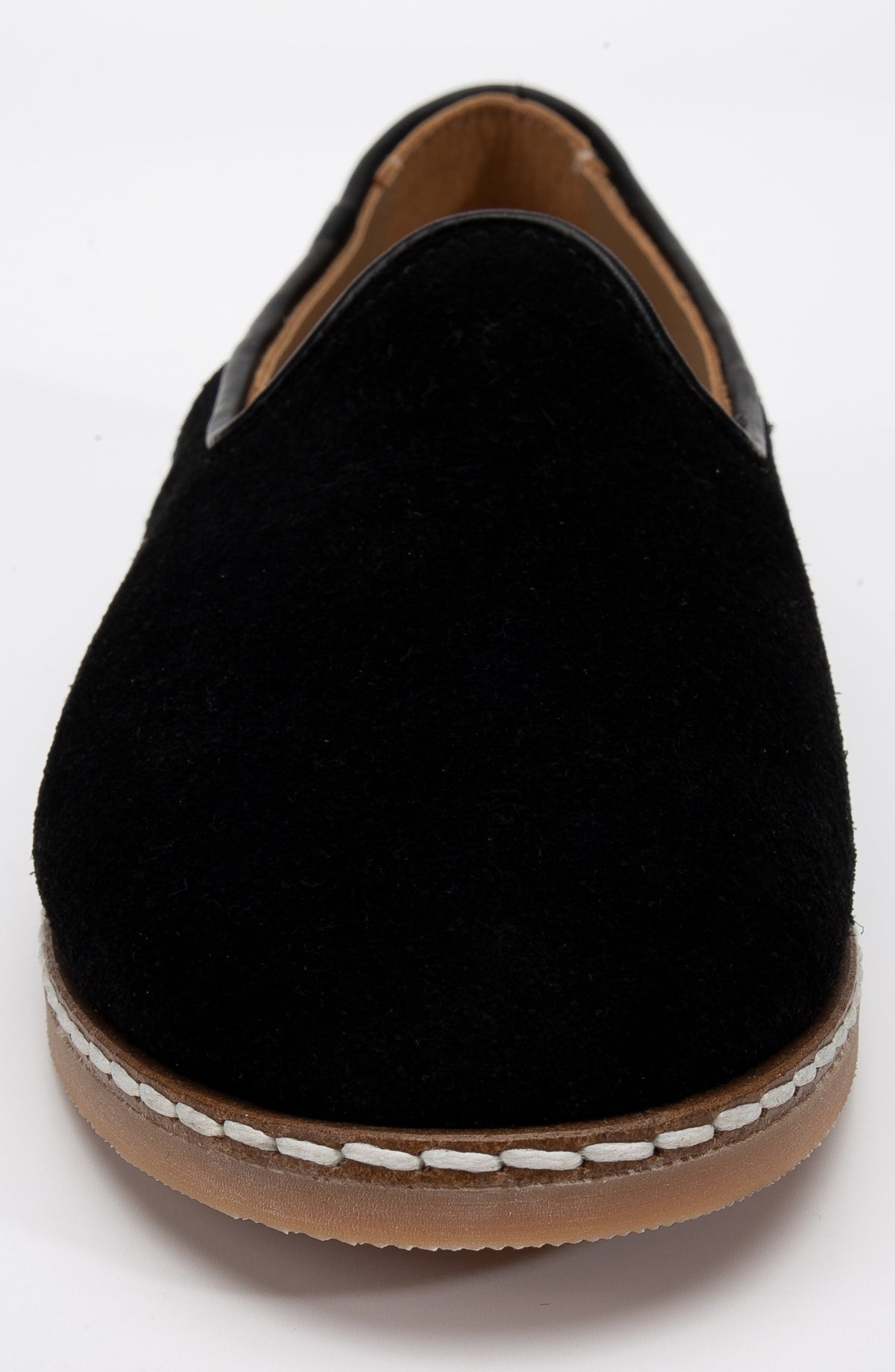 Istanbul - Black Suede Leather Slip On – top view showing leather, suede, black, Vowalisse