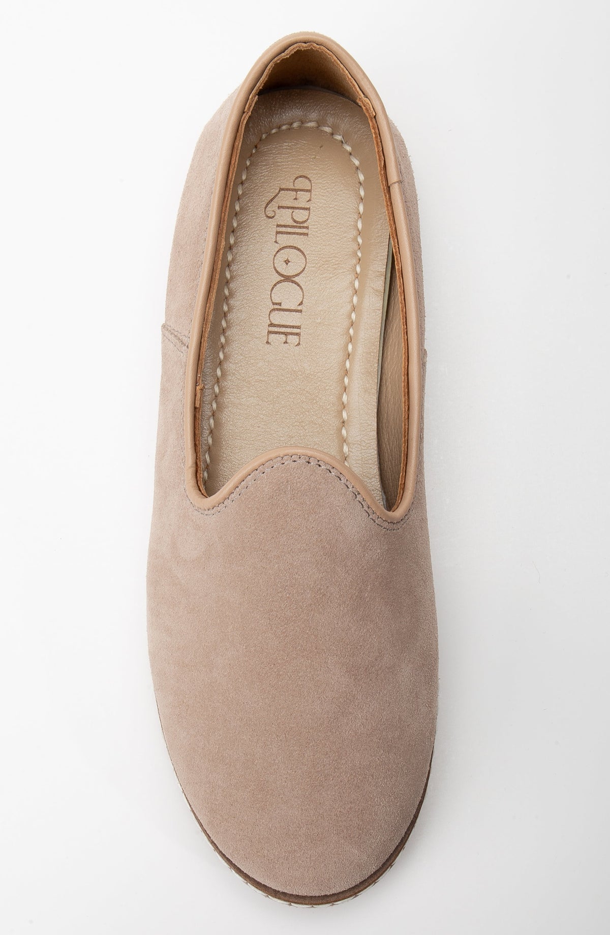Istanbul - Beige Suede Leather Slip On – back view showing leather, suede, red, Vowalisse