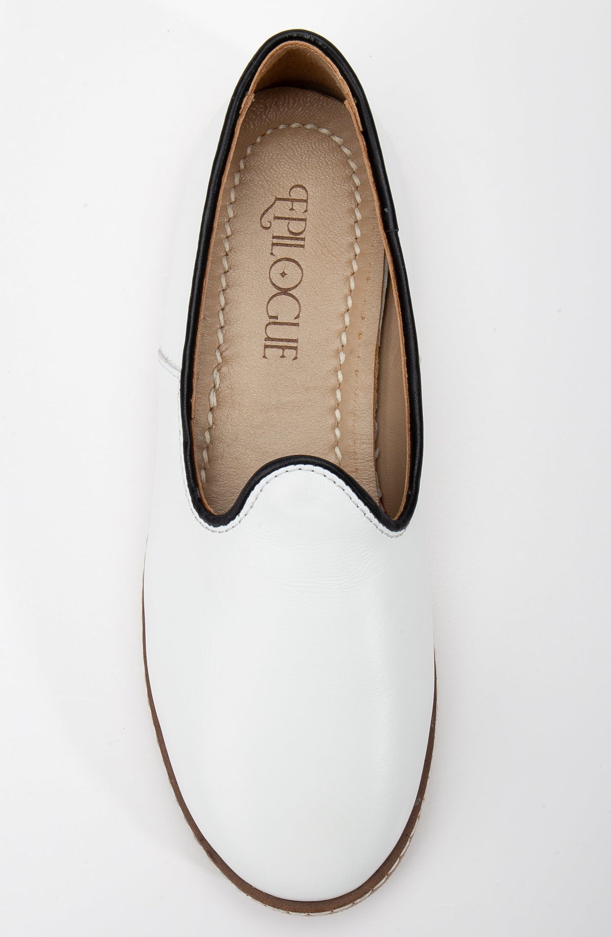Dalya - White Leather Slip On – back view showing leather, white, red, Vowalisse
