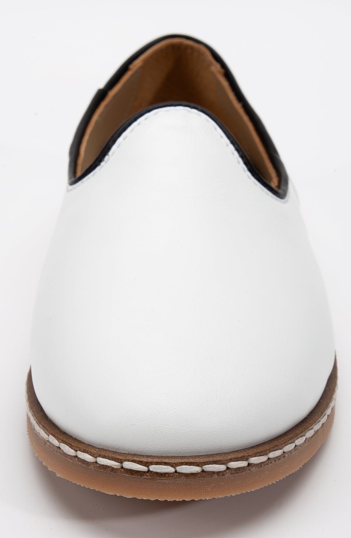 Dalya - White Leather Slip On – top view showing leather, white, red, Vowalisse