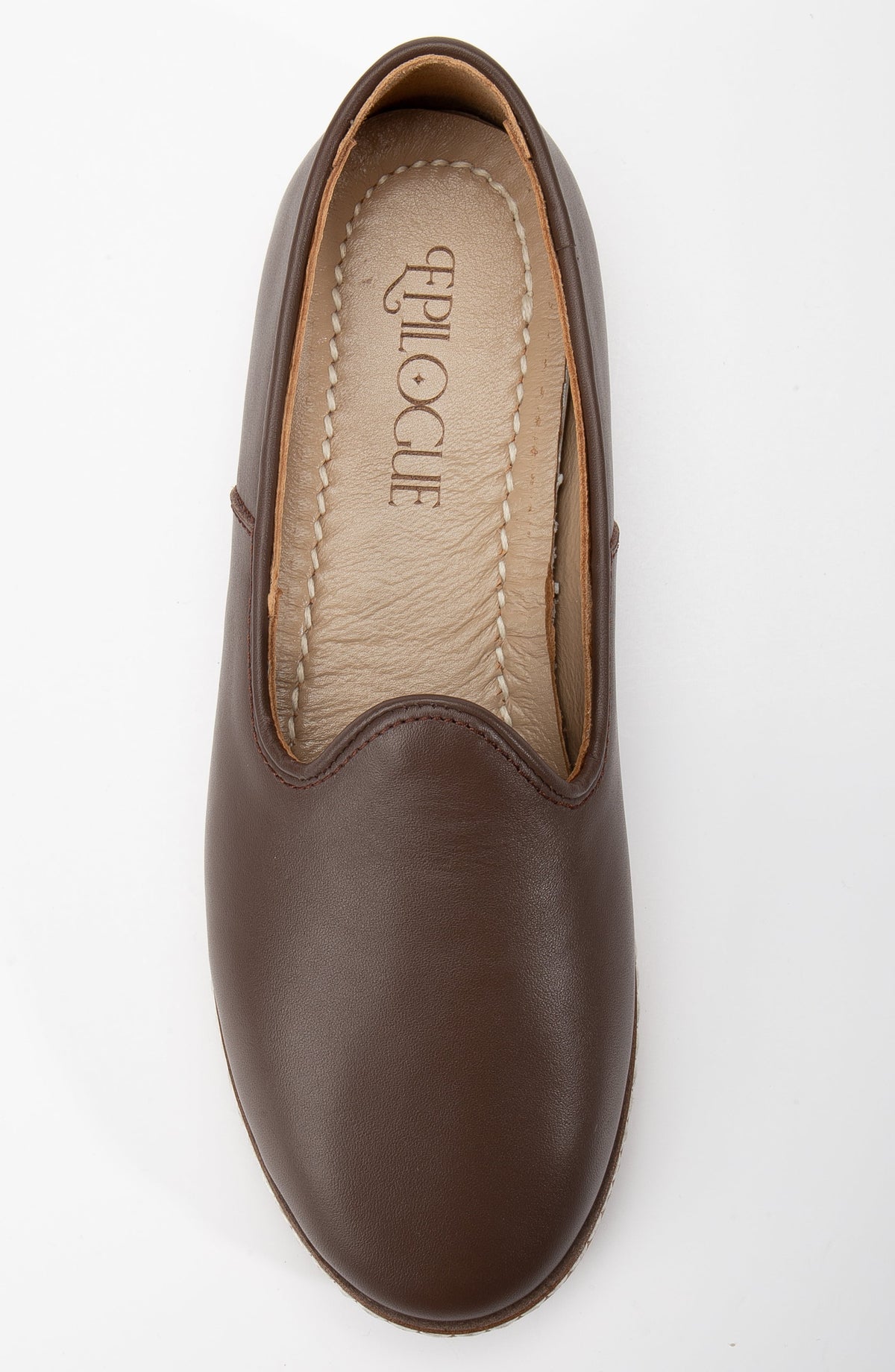 Dalya - Brown Leather Slip On – back view showing leather, red, Vowalisse