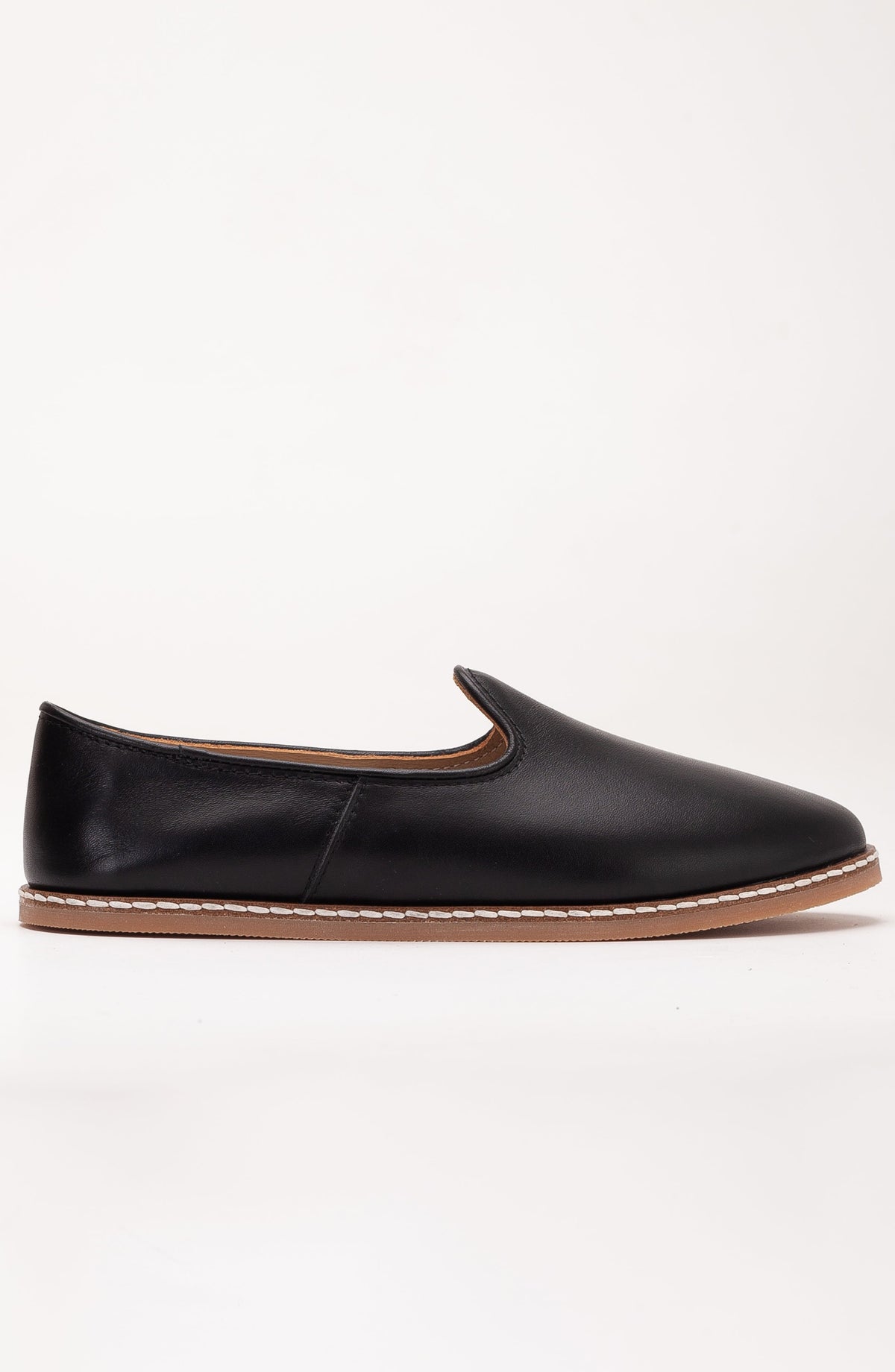 Dalya - Black Leather Slip On – front three-quarter view showing leather, black, red, Vowalisse