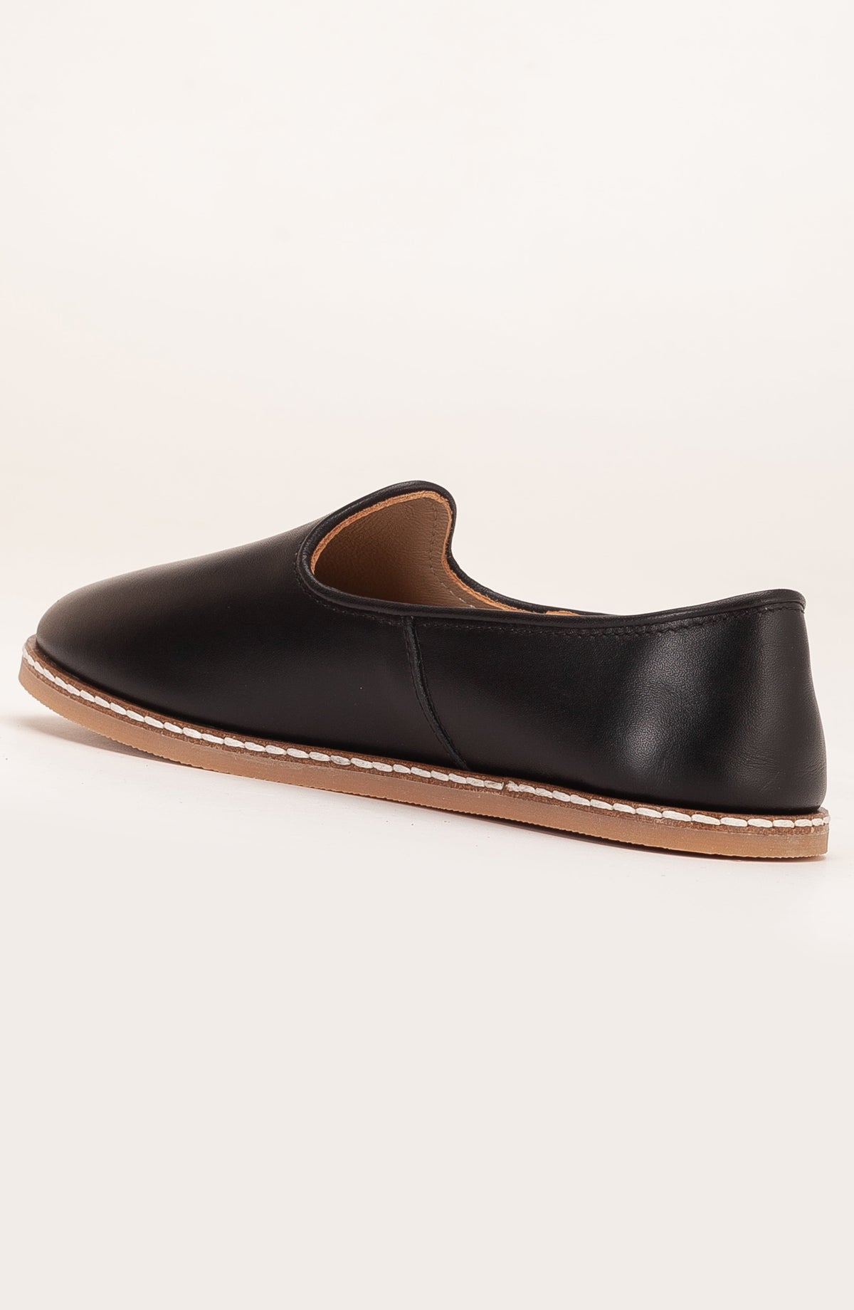 Dalya - Black Leather Slip On – heel view showing leather, black, red, Vowalisse
