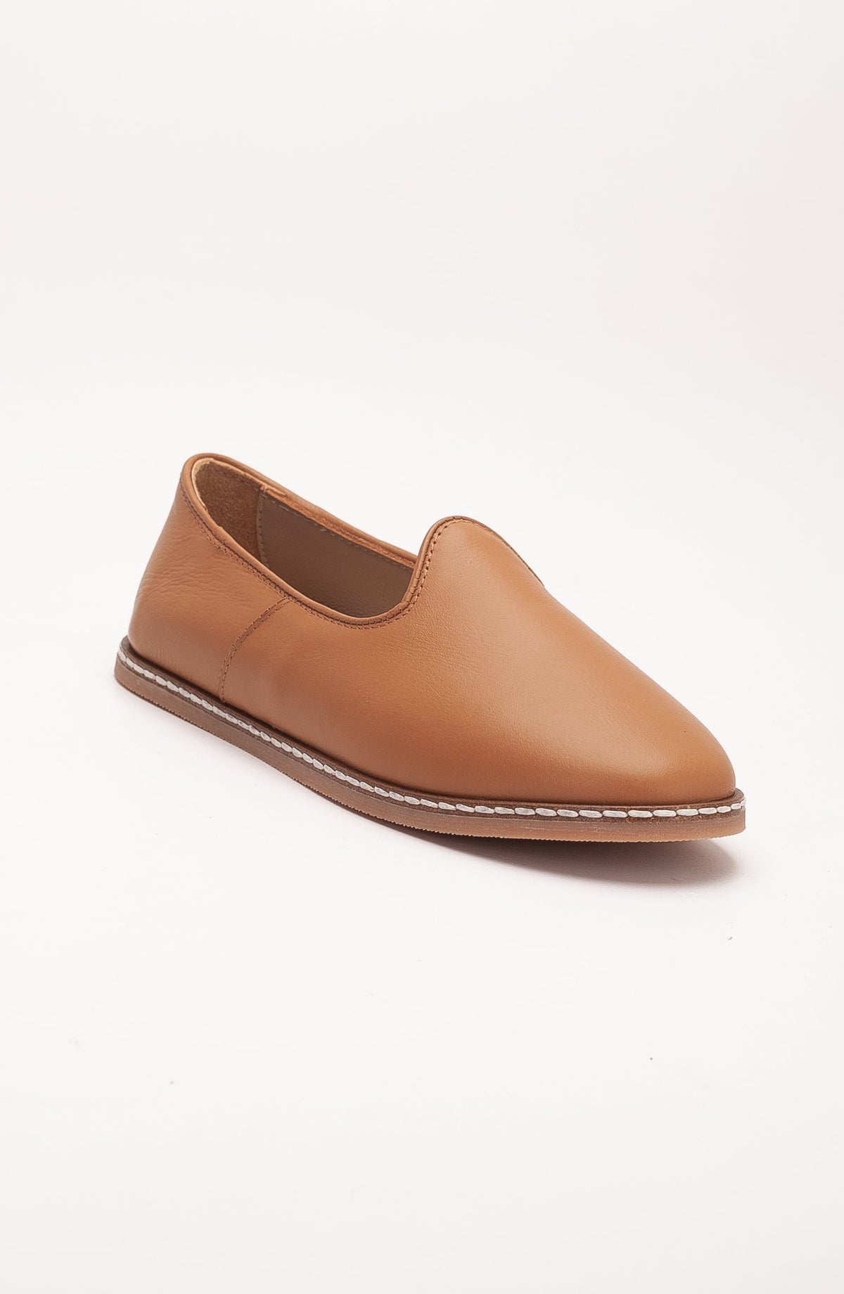 Dalya - Cognac Brown Leather Slip On – side view showing leather, red, Vowalisse