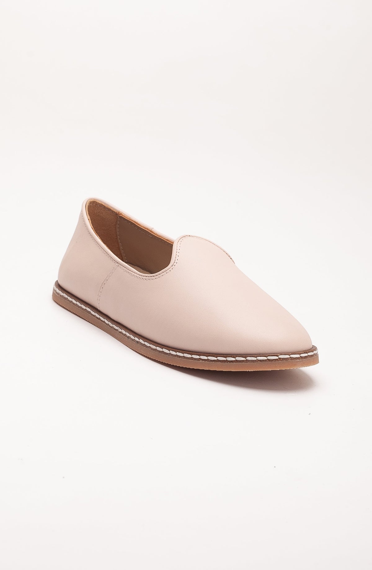 Dalya - Beige Leather Slip On – side view showing leather, red, Vowalisse