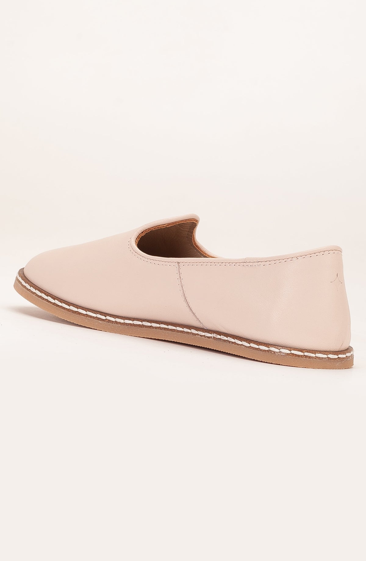 Dalya - Beige Leather Slip On – heel view showing leather, red, Vowalisse