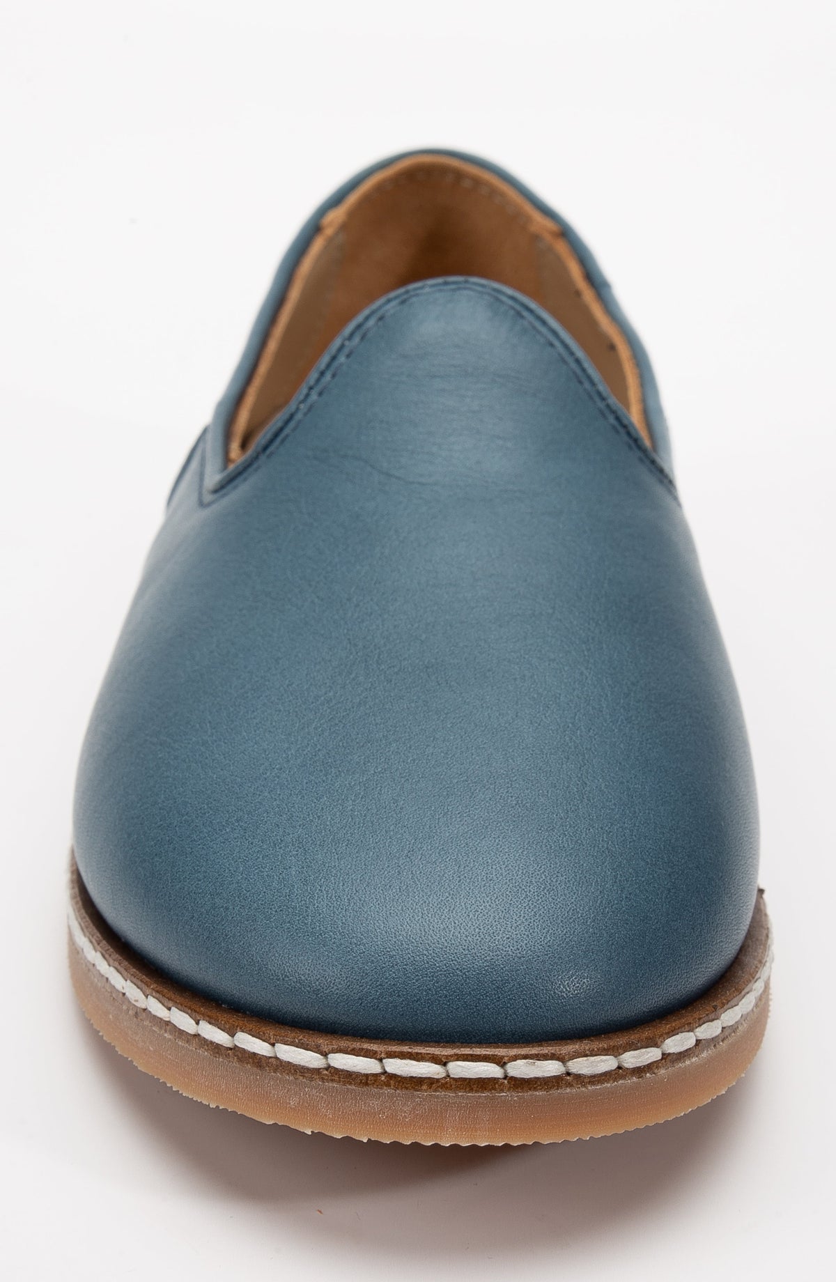Dalya - Blue Leather Slip On – top view showing leather, blue, red, Vowalisse