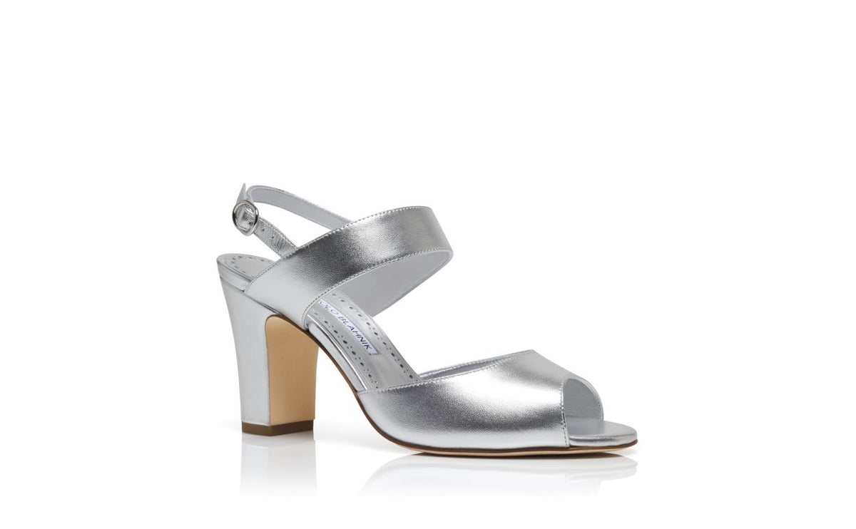 Juliette Lace Silver Slingback Slingbacks – top view showing silver slingback, open toe, nappa leather, Vowalisse