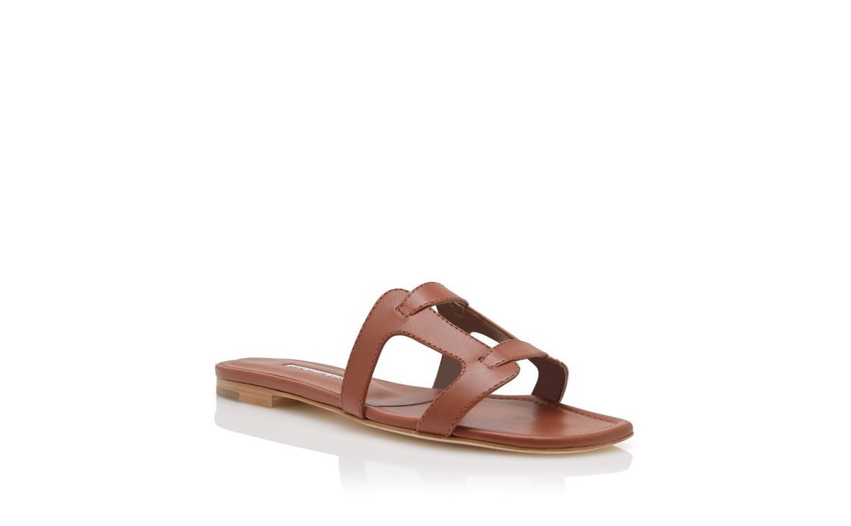 Juliette Halo Brown Open Toe Mules – top view showing brown open toe, nappa leather, Vowalisse