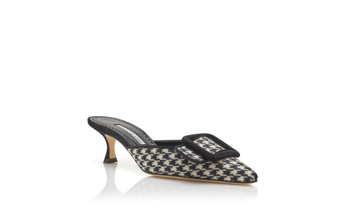 Evangeline Star Black Pointed Toe Mules – top view showing black pointed toe, suede, Vowalisse