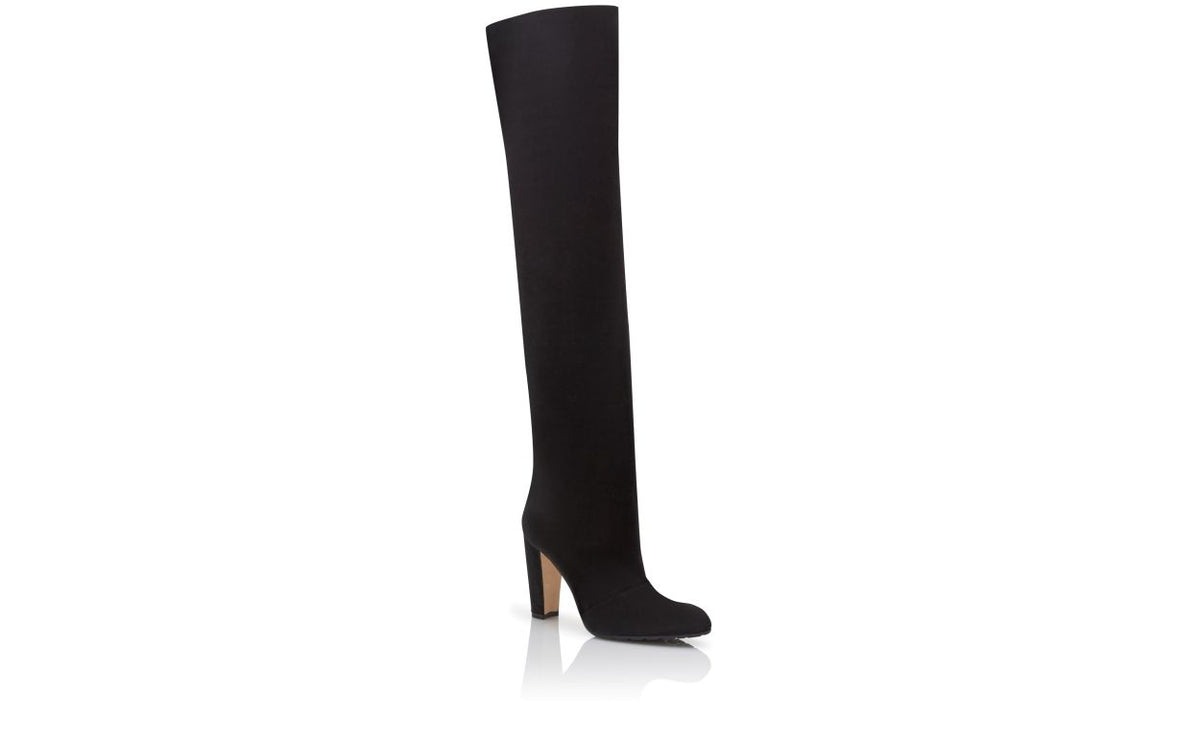 Celeste Rose Black Pointed Toe Knee-High Boots – top view showing black pointed toe, suede, Vowalisse