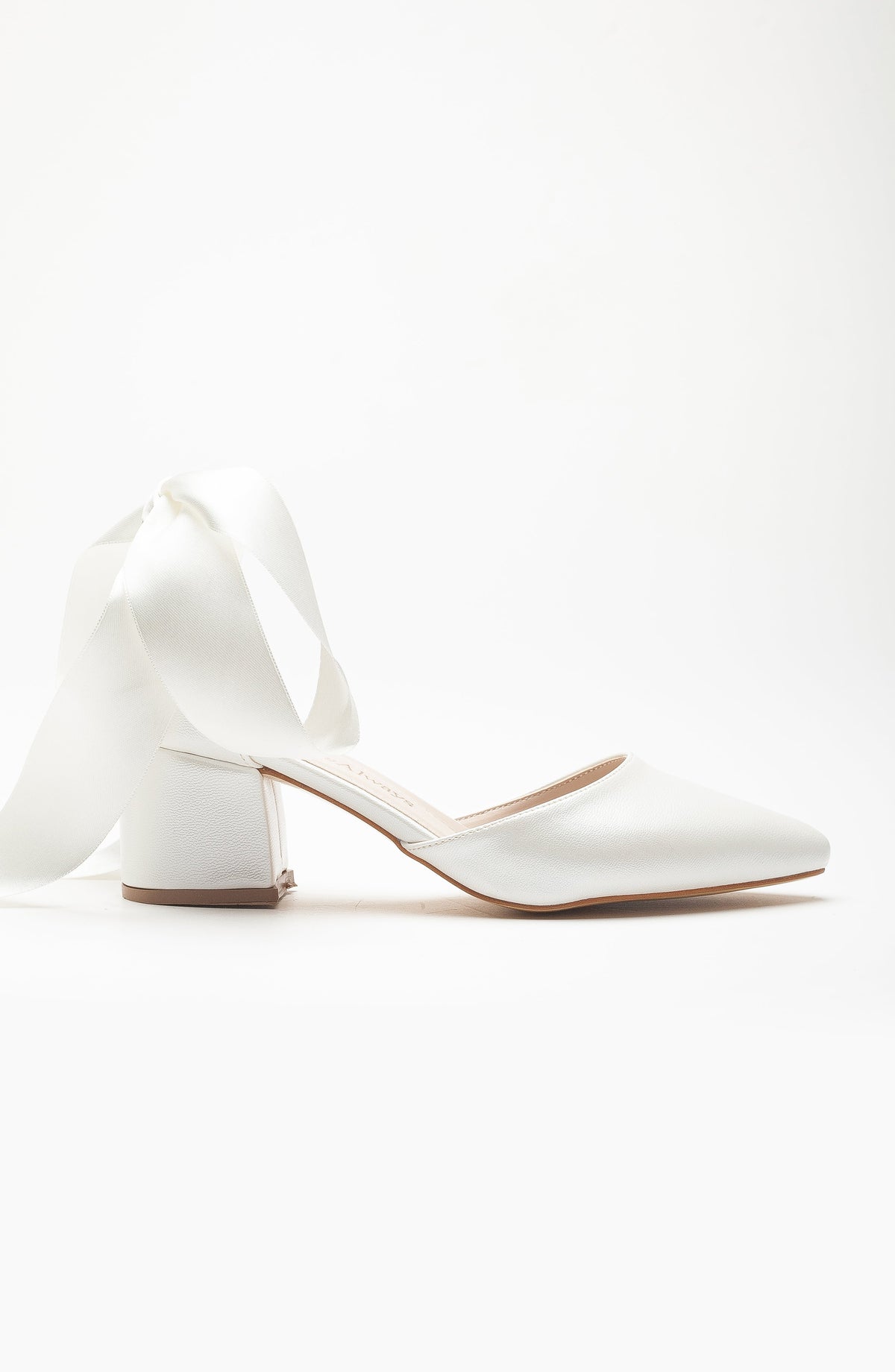 Fiona - Ivory Bridal Heels with Ribbon – back view showing leather, ivory, Vowalisse