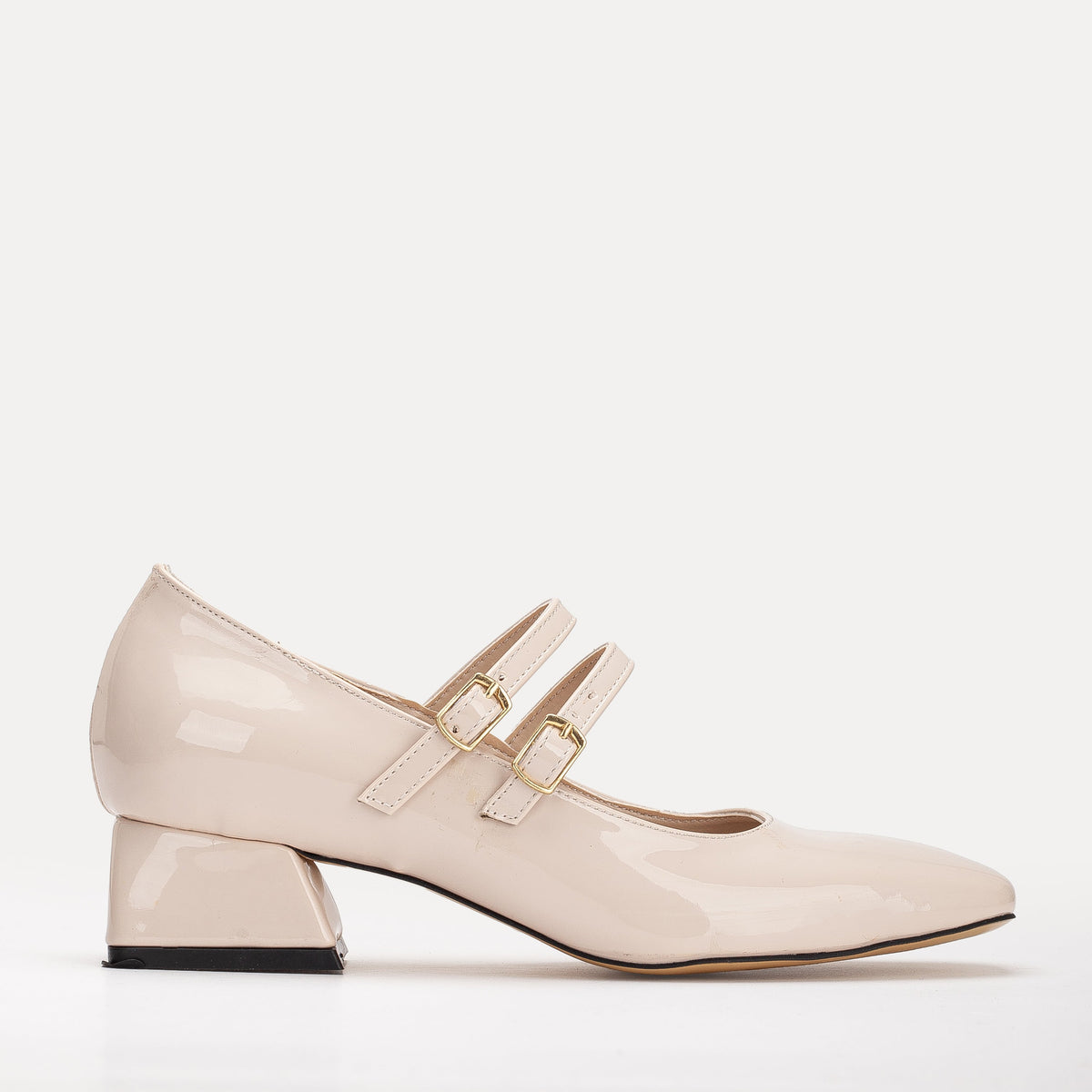 Lizbeth - Beige Mary Jane Shoes – front three-quarter view showing leather, Vowalisse