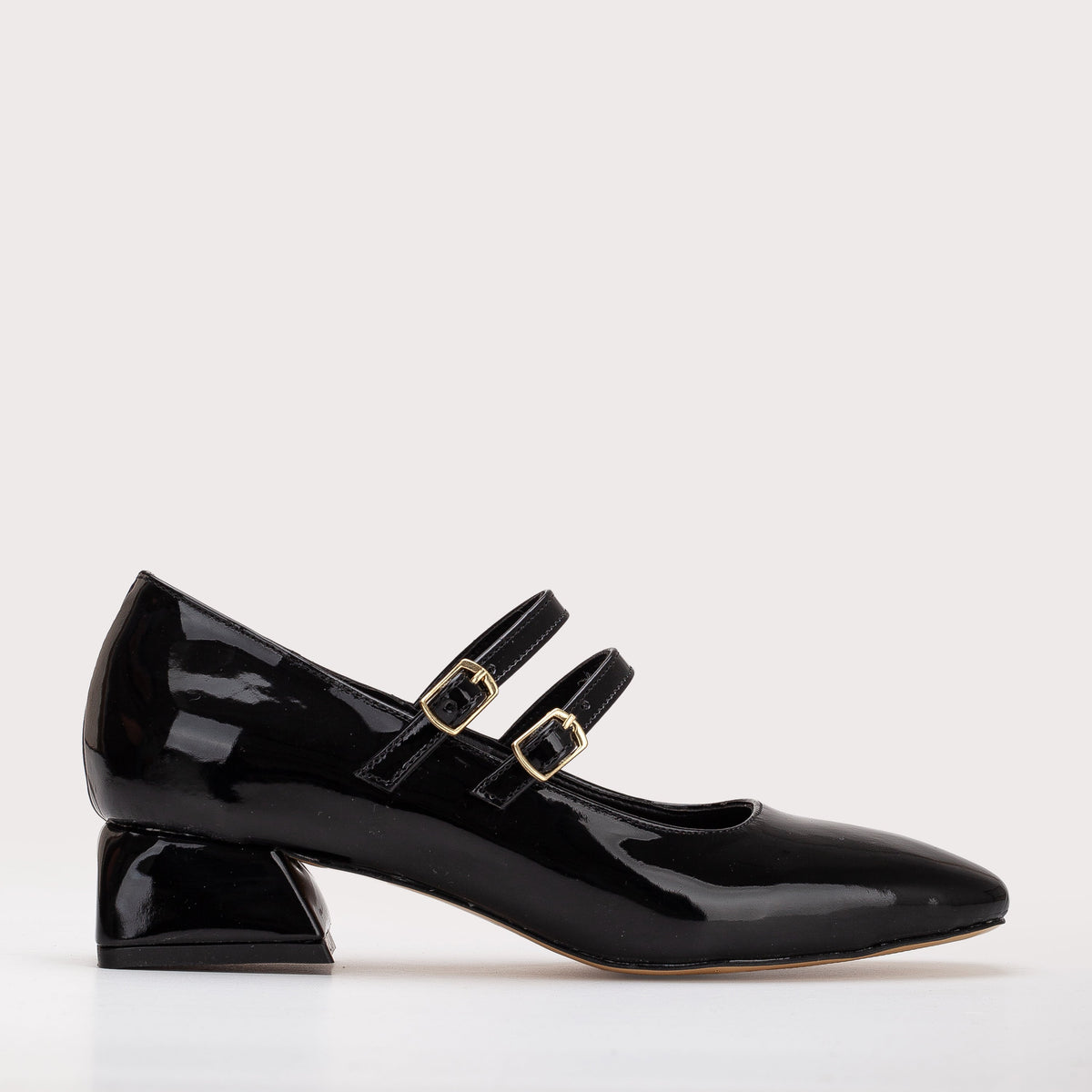 Lizbeth - Black Mary Jane Shoes – front three-quarter view showing leather, black, Vowalisse