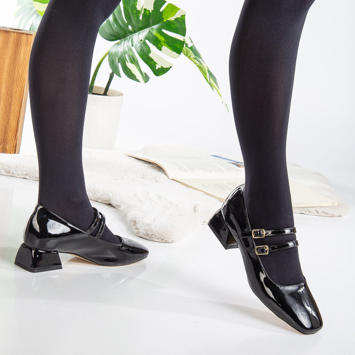 Lizbeth - Black Mary Jane Shoes – sole view showing leather, black, Vowalisse
