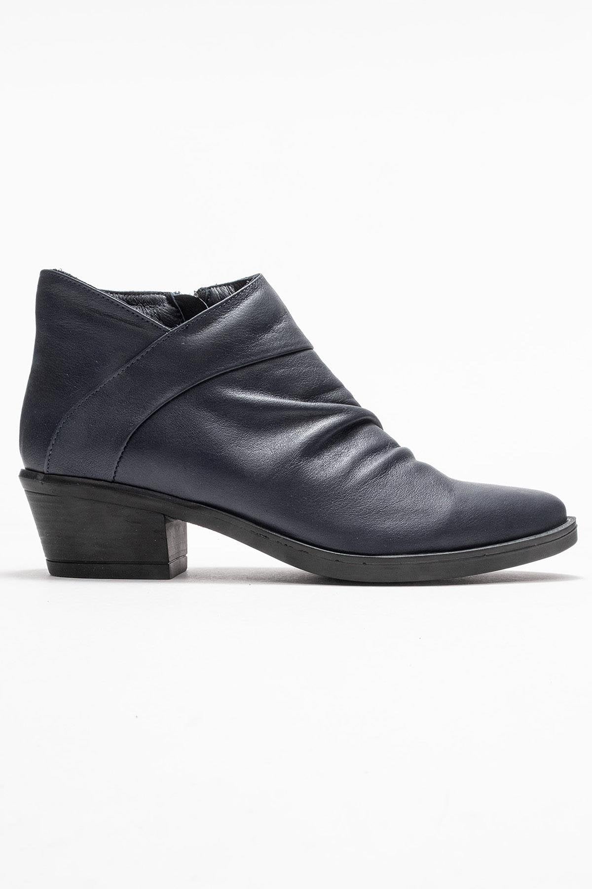 Rule - Navy Genuine Leather Chunky Heel Boot – top view showing leather, Vowalisse