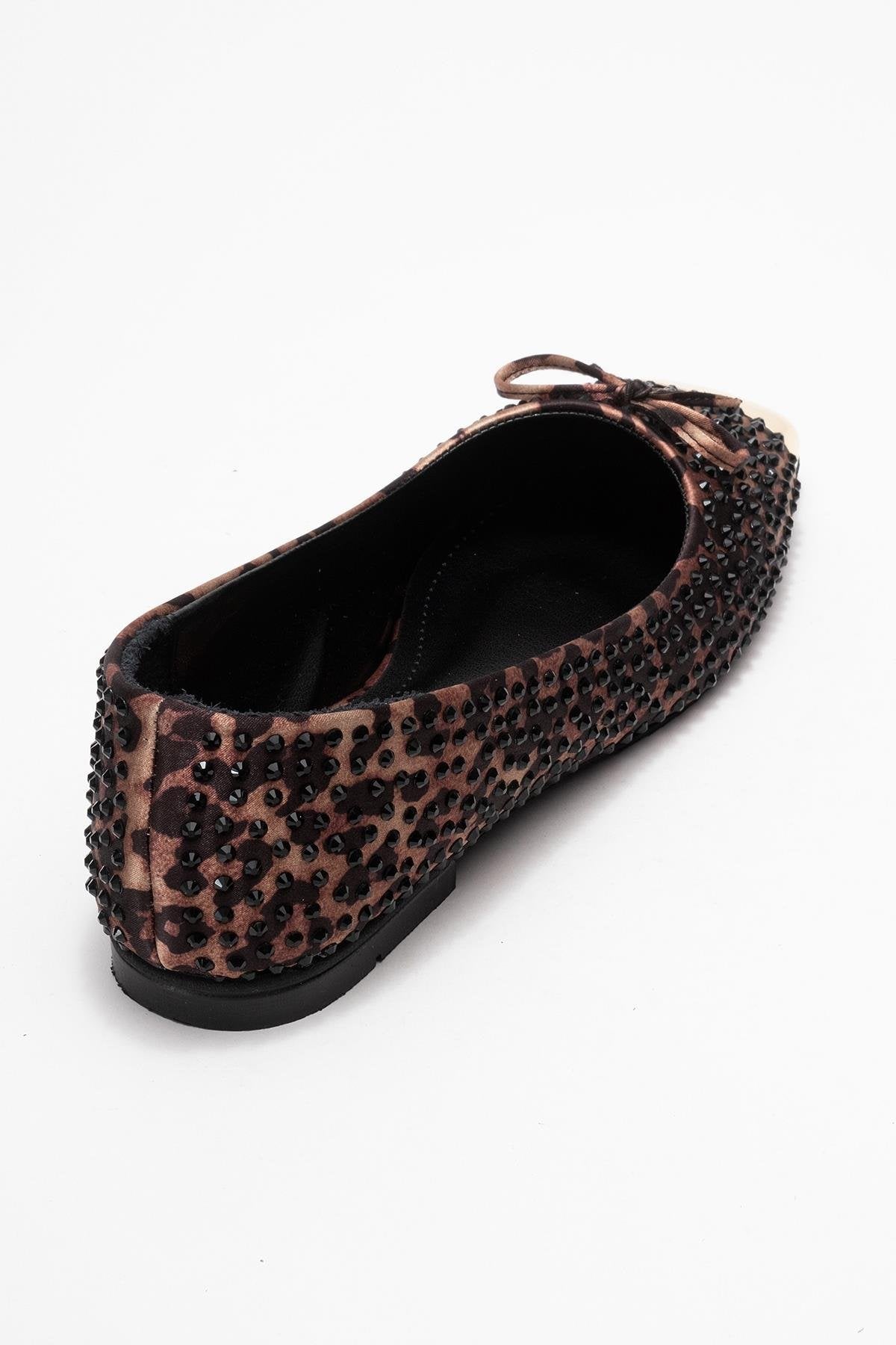 Abra - Black And Yellow Patterned Stone-Embellished Bow Ballet Flat – back view showing bow, satin, leather, Vowalisse